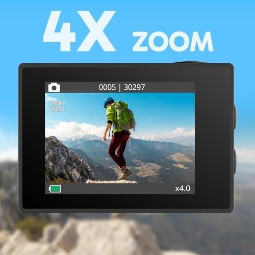 AKASO EK7000 4K30fps Action Camera with 64GB MicroSDXC U3 Memory Card Accessories Kit Bundle Ultra HD 131FT Waterproof Underwater Camera EIS WiFi Remote Control 4X Zoom, Black - Image 6