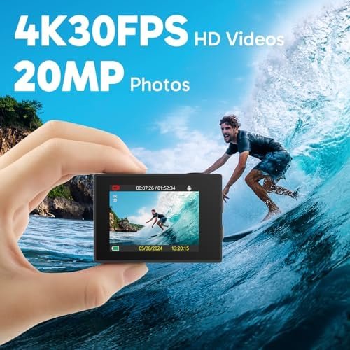 AKASO EK7000 4K30fps 20MP Action Camera EIS Ultra HD 131FT Waterproof Underwater Camera with Waterproof Floating Hand Grip Bundle and Carrying Case Helmet Accessories Kit Bundle - Image 2