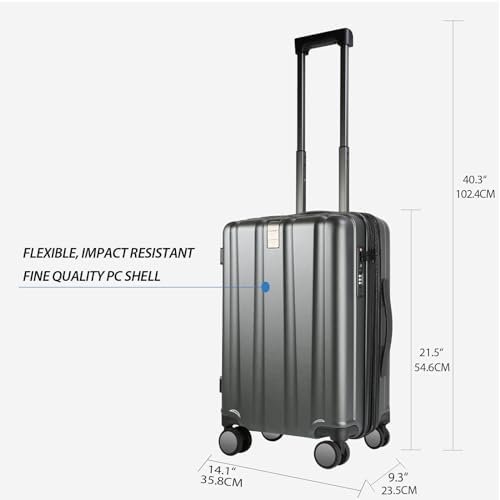KROSER Hardside Expandable Carry On Luggage with Spinner Wheels & Built-in TSA Lock, Durable Suitcase Rolling Luggage with USB Port, Carry-On 20-Inch, Steel Grey - Image 2
