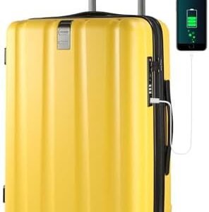 KROSER Hardside Expandable Carry On Luggage with Spinner Wheels & Built-in TSA Lock, Durable Suitcase Rolling Luggage with USB Port, Carry-On 20-Inch, Yellow