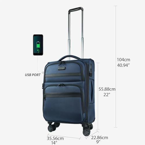 KROSER Softside Expandable Carry On Luggage with Spinner Wheels & Built-in TSA Lock, Durable Suitcase Rolling Luggage with USB Port, Carry-On 20-Inch, Haze Blue - Image 2