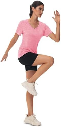 MAGCOMSEN Workout Tops for Women UPF 50+ Quick Dry Short Sleeve Sun Protection V-Neck Shirts Lightweight Hiking T Shirts - Image 4