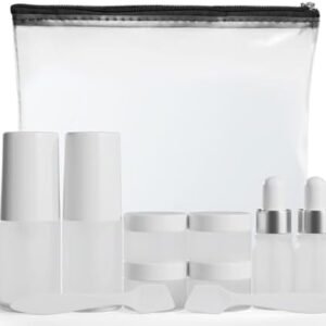 11 Piece Travel Skincare Containers Set - TSA Approved Toiletry Bag & Travel Size Toiletries Bottles - Airless Pump, Dropper Bottles & Travel Size Containers for Serums, Moisturizers, & Oils