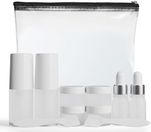 11 Piece Travel Skincare Containers Set - TSA Approved Toiletry Bag & Travel Size Toiletries Bottles - Airless Pump, Dropper Bottles & Travel Size Containers for Serums, Moisturizers, & Oils