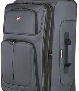 SwissGear Sion Softside Expandable Luggage, Dark Grey, Checked-Medium 25-Inch