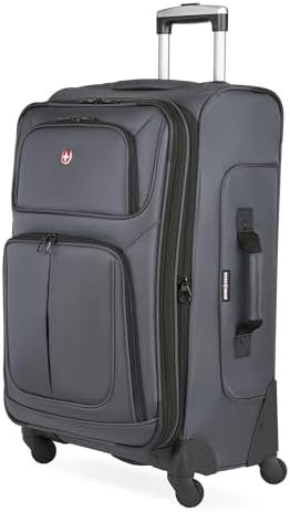 SwissGear Sion Softside Expandable Luggage, Dark Grey, Checked-Medium 25-Inch