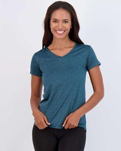 Real Essentials 5 Pack: Women's Short Sleeve V-Neck Activewear T-Shirt Dry-Fit Wicking Yoga Top (Available in Plus) - Image 2