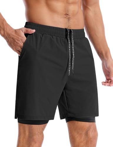Aolesy Men’s 2 in 1 Running Shorts -5''/7'' Quick Dry Workout Gym Shorts with Pockets, Tennis Training Athletic Shorts - Image 4