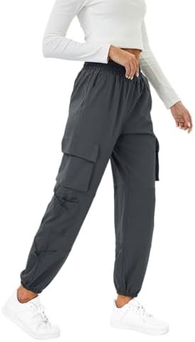Womens Parachute Cargo Pants with Pockets Quick Dry Hiking Pants Lightweight Water-Resistant Baggy Joggers - Image 2