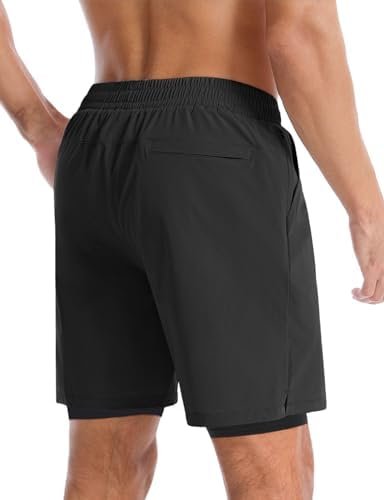 Aolesy Men’s 2 in 1 Running Shorts -5''/7'' Quick Dry Workout Gym Shorts with Pockets, Tennis Training Athletic Shorts - Image 3