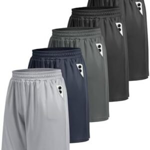 5 Pack Athletic Gym Mens Shorts - Workout Black Quick Dry Basketball Shorts with Pockets for Running Casual Activewear