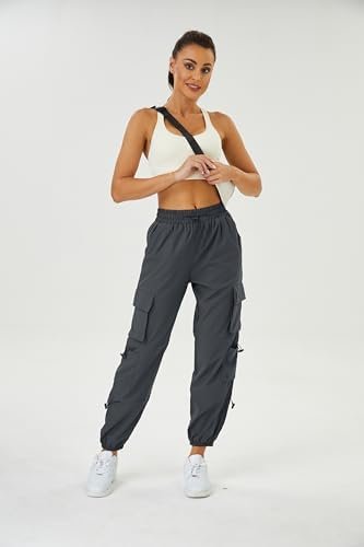 Womens Parachute Cargo Pants with Pockets Quick Dry Hiking Pants Lightweight Water-Resistant Baggy Joggers - Image 3
