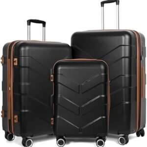 Luggage Sets 3 Piece with Spinner Wheel, Hardside Suitcase Set with TSA Lock, Expandable Travel Luggage for Men and Women, Black