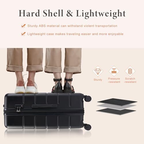 Sweetcrispy Carry on Luggage, Hard Shell ABS, Double Spinner Wheels Lightweight Suitcase TSA Lock, Natural Black, 20 Inch - Image 2
