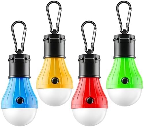 Tent Lamp 4 Packs Portable LED Tent Lights Clip Hook Hurricane Emergency Lights LED Camping Lights Bulb Camping Lanterns Camping Equipment for Camping Hiking Backpacking Outage