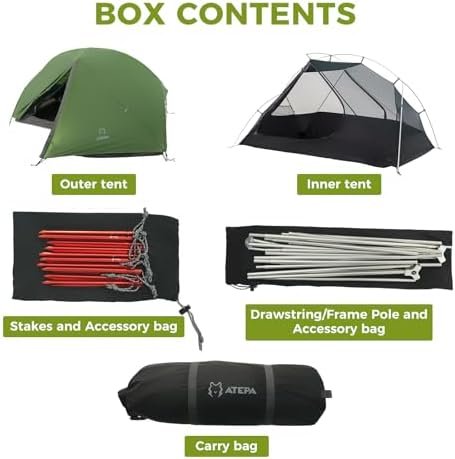 ATEPA Ultralight Backpacking Tent, 2 Person 1 Person Nylon Lightweight 4000MM+ Waterproof Windproof Portable Tent with Aluminum Frame & Rainfly for Backpacking Hiking Camping Motorcycle, 4 Season - Image 7