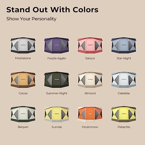 ACACIA Camping Tent, Pop Up Camping Tent with 8 Windows and Footprint, Waterproof Windproof Easy Setup Hub Tent for Family Camping, Hiking and Glamping - Image 6