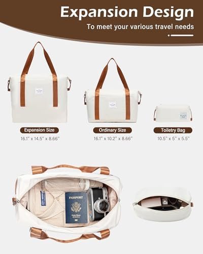 LONG VACATION 6 Piece Luggage Set Carry on Suitcase with ABS+PC hardshell, Spinner Wheels & YKK Zipper TSA Lock (WHITE-BROWN, 6 piece set) - Image 8