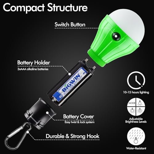 Tent Lamp 4 Packs Portable LED Tent Lights Clip Hook Hurricane Emergency Lights LED Camping Lights Bulb Camping Lanterns Camping Equipment for Camping Hiking Backpacking Outage - Image 4