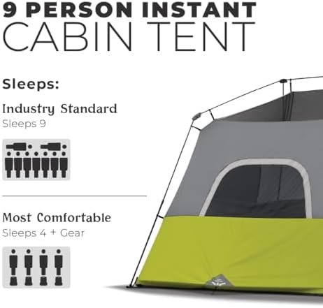 Core 9 Person Instant Cabin Tent - 14' x 9', Green (40008) - Image 2