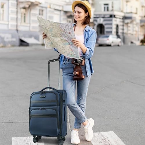 KROSER Softside Expandable Carry On Luggage with Spinner Wheels & Built-in TSA Lock, Durable Suitcase Rolling Luggage with USB Port, Carry-On 20-Inch, Haze Blue - Image 7