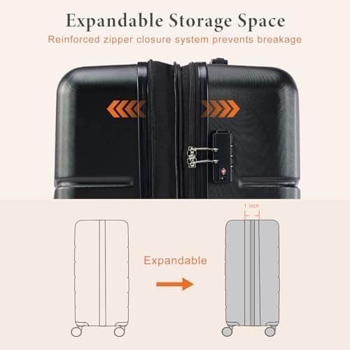 Sweetcrispy Carry on Luggage, Hard Shell ABS, Double Spinner Wheels Lightweight Suitcase TSA Lock, Natural Black, 20 Inch - Image 6