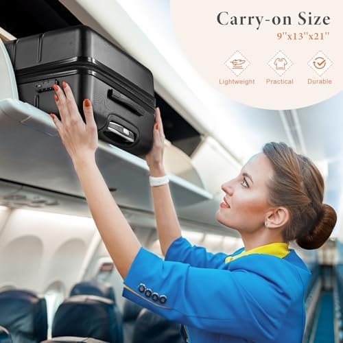 Sweetcrispy Carry on Luggage, Hard Shell ABS, Double Spinner Wheels Lightweight Suitcase TSA Lock, Natural Black, 20 Inch - Image 8