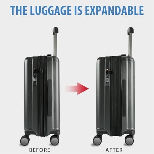 KROSER Hardside Expandable Carry On Luggage with Spinner Wheels & Built-in TSA Lock, Durable Suitcase Rolling Luggage with USB Port, Carry-On 20-Inch, Steel Grey - Image 5