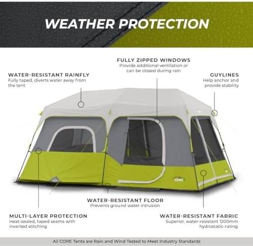 Core 9 Person Instant Cabin Tent - 14' x 9', Green (40008) - Image 6