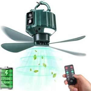DUKUSEEK Portable Ceiling Fans with Remote Control, Power Bank, USB Battery Operated Camping Fan with Hanging Hook for Canopy Tents, Emergency Survival