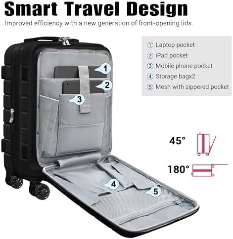 Classic 3-Piece Luggage Set Lightweight Hardside Suitcase TSA Lock Spinner Wheels, 20" Expandable Carry-On Luggage with Quick Access Front Open Pocket for Travel Business, 20/24/28 inch, Black - Image 6