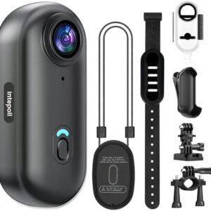 4K Mini Action Camera 128GB Thumb POV Portable Body Cam Wearable Video Recorder with IPX7 Waterproof Underwater Camcorder, Helmet Mount, Magnetic Sport DV for Bike Cycling, Pet, Vlogging(Black)
