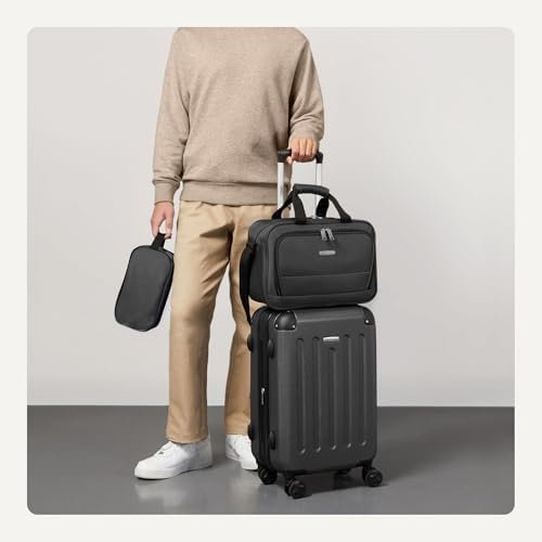 Amazon Basics 3-Piece Luggage Set, Including Carry-On Luggage (22" Expandable Hardside Suitcase With 8 Spinner Wheels), 15" Tote Bag, and 10" Compact Travel Bag, Black - Image 3