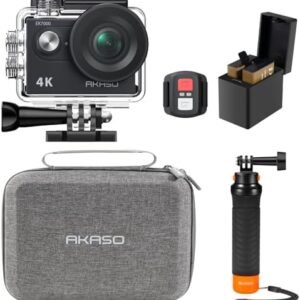 AKASO EK7000 4K30fps 20MP Action Camera EIS Ultra HD 131FT Waterproof Underwater Camera with Waterproof Floating Hand Grip Bundle and Carrying Case Helmet Accessories Kit Bundle