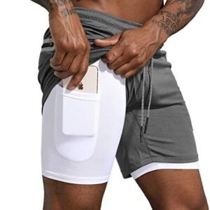 Leidowei Men's 2 in 1 Workout Running Shorts Lightweight Training Yoga Gym 7" Short with Zipper Pockets