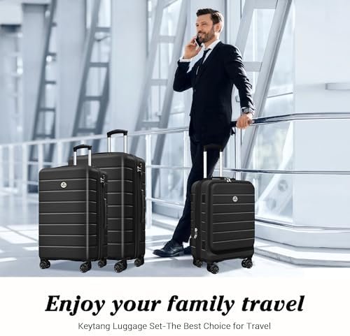 Classic 3-Piece Luggage Set Lightweight Hardside Suitcase TSA Lock Spinner Wheels, 20" Expandable Carry-On Luggage with Quick Access Front Open Pocket for Travel Business, 20/24/28 inch, Black - Image 8
