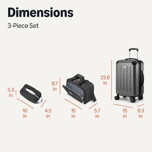 Amazon Basics 3-Piece Luggage Set, Including Carry-On Luggage (22" Expandable Hardside Suitcase With 8 Spinner Wheels), 15" Tote Bag, and 10" Compact Travel Bag, Black - Image 6