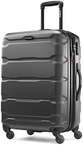Samsonite Omni PC Hardside Expandable Luggage with Spinner Wheels, Black, Checked-Medium 24-Inch