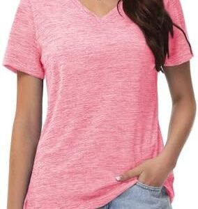 MAGCOMSEN Workout Tops for Women UPF 50+ Quick Dry Short Sleeve Sun Protection V-Neck Shirts Lightweight Hiking T Shirts