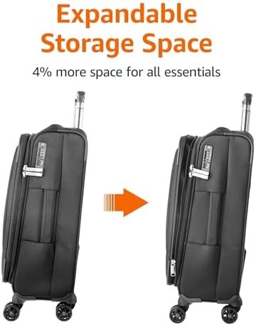 Amazon Basics 20-Inch Carry On Luggage, Softside Suitcase With TSA Lock, 8 Spinner Wheels, Front Exterior Pocket, 3 Interior Pockets For Dry and Damp Clothes/Towels Separately, Black - Image 6