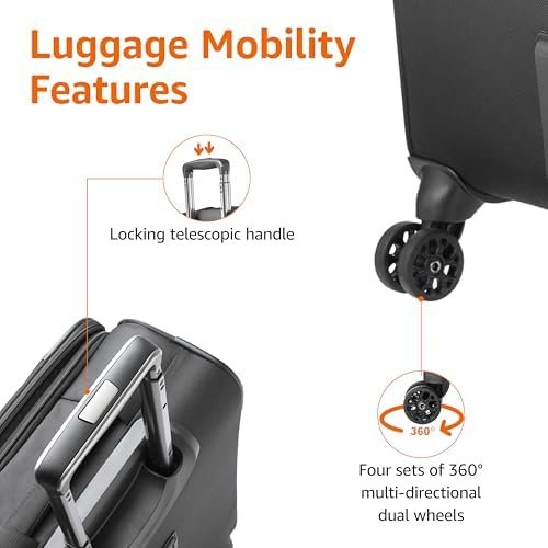 Amazon Basics 20-Inch Carry On Luggage, Softside Suitcase With TSA Lock, 8 Spinner Wheels, Front Exterior Pocket, 3 Interior Pockets For Dry and Damp Clothes/Towels Separately, Black - Image 2