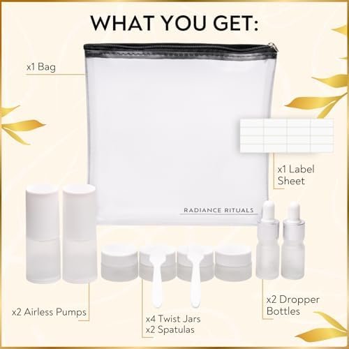 11 Piece Travel Skincare Containers Set - TSA Approved Toiletry Bag & Travel Size Toiletries Bottles - Airless Pump, Dropper Bottles & Travel Size Containers for Serums, Moisturizers, & Oils - Image 6