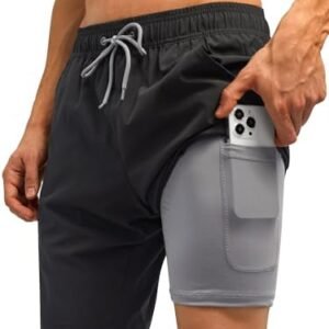 SILKWORLD Mens Swim Trunks Quick Dry Bathing Suit Board Swimming Shorts with Zipper Pockets and Compression Liner