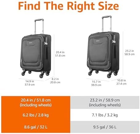 Amazon Basics 20-Inch Carry On Luggage, Softside Suitcase With TSA Lock, 8 Spinner Wheels, Front Exterior Pocket, 3 Interior Pockets For Dry and Damp Clothes/Towels Separately, Black - Image 5