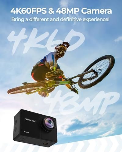 4K 60FPS Action Camara - Waterproof Camera with 64G SD Card 48MP HD WIFI Camera with EIS 40M Underwater Camera Wide Angle Sports Camera with 2*1350 mAh Batteries Helmet Mount Accessories Kits - Image 3