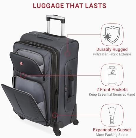SwissGear Sion Softside Expandable Luggage, Dark Grey, Checked-Medium 25-Inch - Image 4