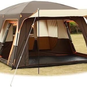 KTT Extra Large Tent 10-12-14 Person(Style-B),Family Cabin Tents,2 Rooms,3 Doors and 3 Windows with Mesh,Straight Wall,Waterproof,Double Layer,Big Tent for Outdoor,Picnic,Camping,Family Gathering