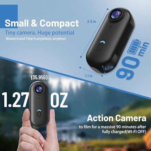 4K Mini Action Camera 128GB Thumb POV Portable Body Cam Wearable Video Recorder with IPX7 Waterproof Underwater Camcorder, Helmet Mount, Magnetic Sport DV for Bike Cycling, Pet, Vlogging(Black) - Image 2