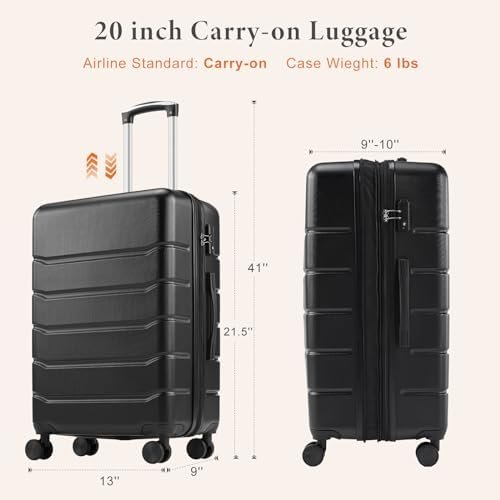 Sweetcrispy Carry on Luggage, Hard Shell ABS, Double Spinner Wheels Lightweight Suitcase TSA Lock, Natural Black, 20 Inch - Image 7