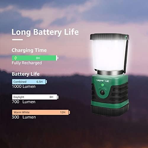 Lighting EVER 1000LM LED Camping Lantern Rechargeable, 4400mAh Power Bank, Camping Essential with 4 Light Modes, IP44 Waterproof Lantern Flashlight for Hurricane Emergency, Hiking, USB Cable Included - Image 6